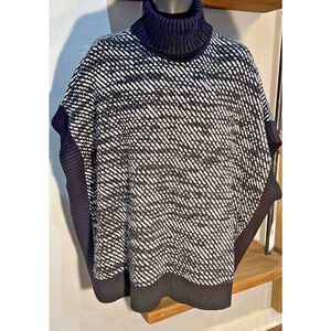 Michael Kors Twill Stitch Turtleneck Poncho Sweater Black Camel Large Academic